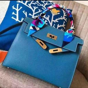 Blue Epsom Leather Shoulder Bag